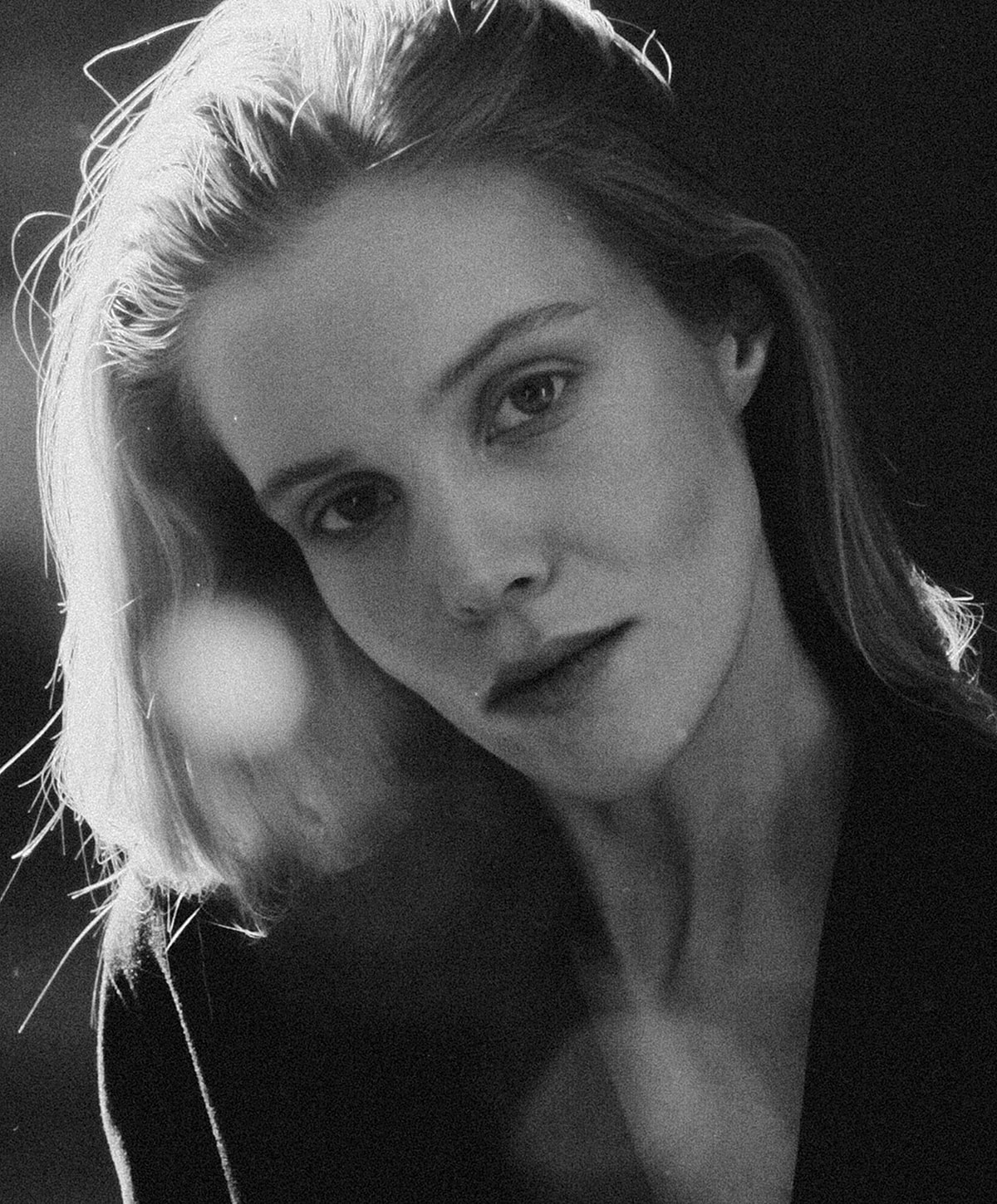 Black and white portrait of a woman.