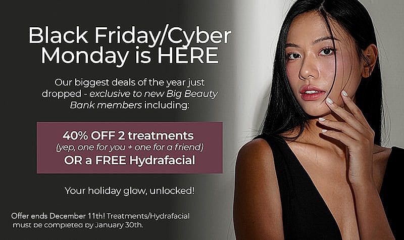 Black Friday beauty deals announcement with model.