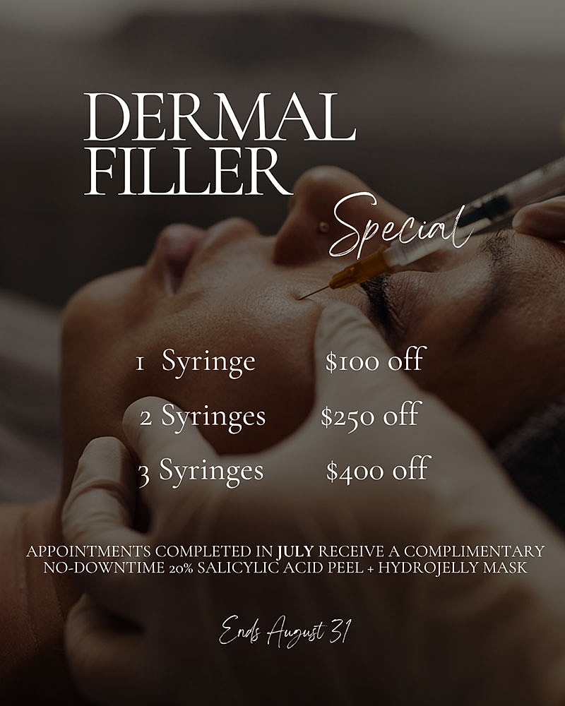 Dermal filler special promotion with discounts offered.