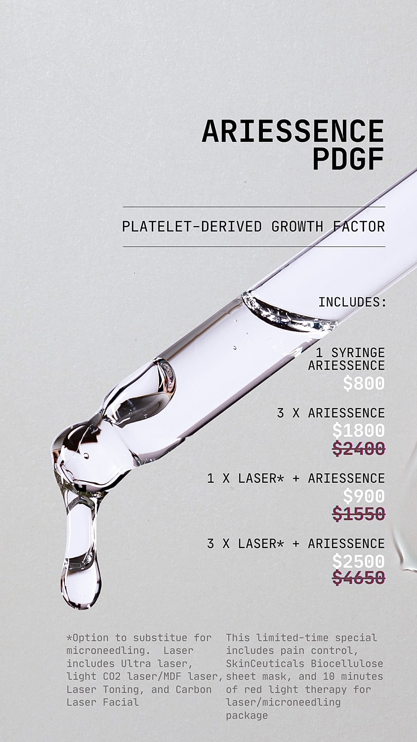 Ariessence PDGF treatment details and pricing.