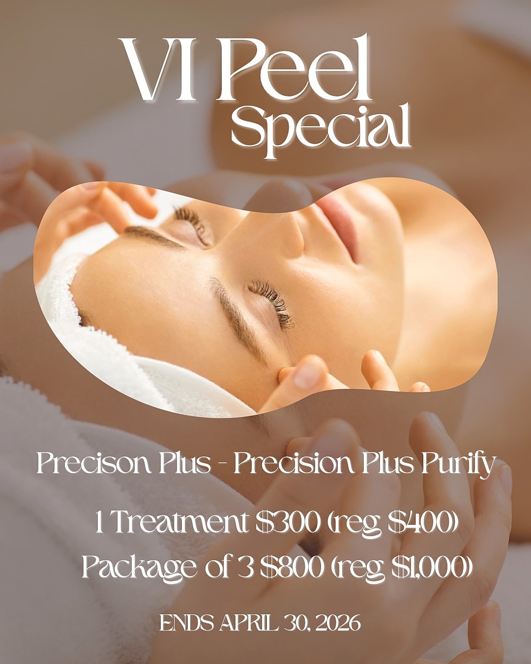 Skin treatment promotion with pricing and benefits.